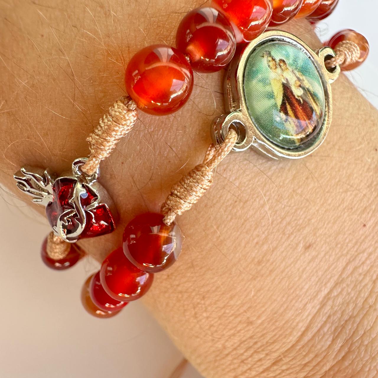 Pulsera Rosario Virgen del Carmen y Corazon de Jesus