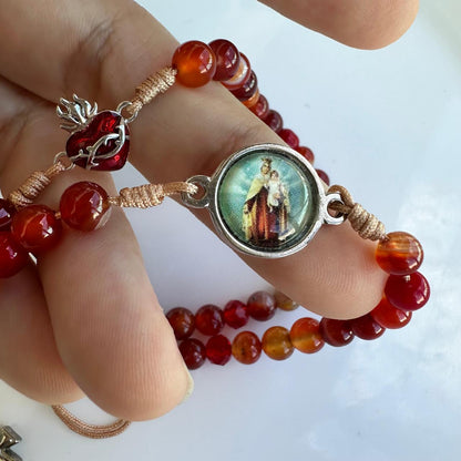 Pulsera Rosario Virgen del Carmen y Corazon de Jesus