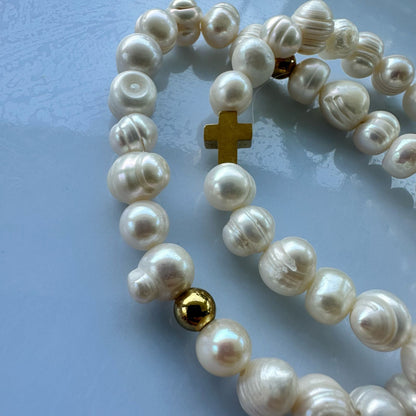 Rosario de mano Cruz y perlas